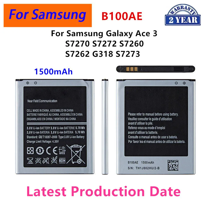 

Brand New B100AE 1500mAh Battery For Samsung Galaxy Ace 3 S7270 S7272 S7260 S7262 G318 S7273 Mobile Phone Battery