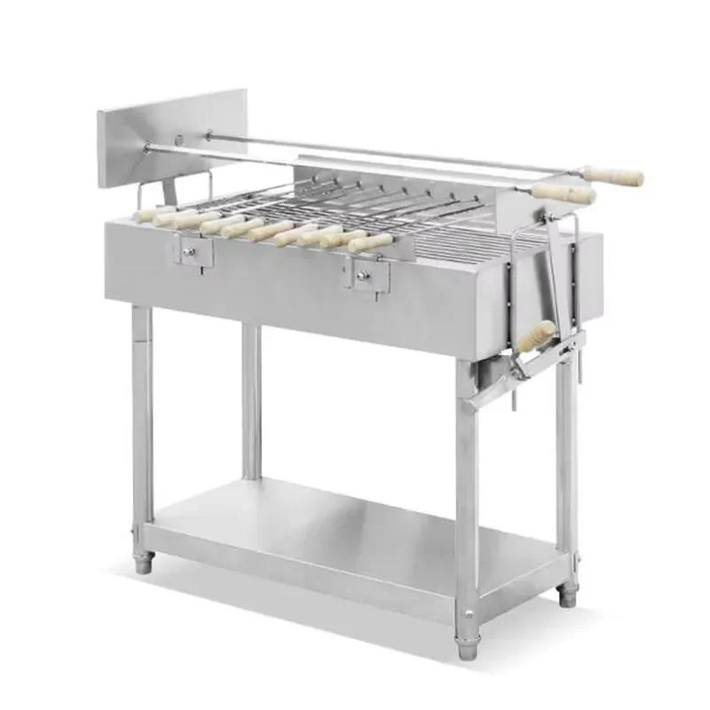 Commercial Stainless Steel Charcoal BBQ Grill Outdoor Rotating Picnic Barbecue Grills Heavy Duty Garden Camping Cooking Tool