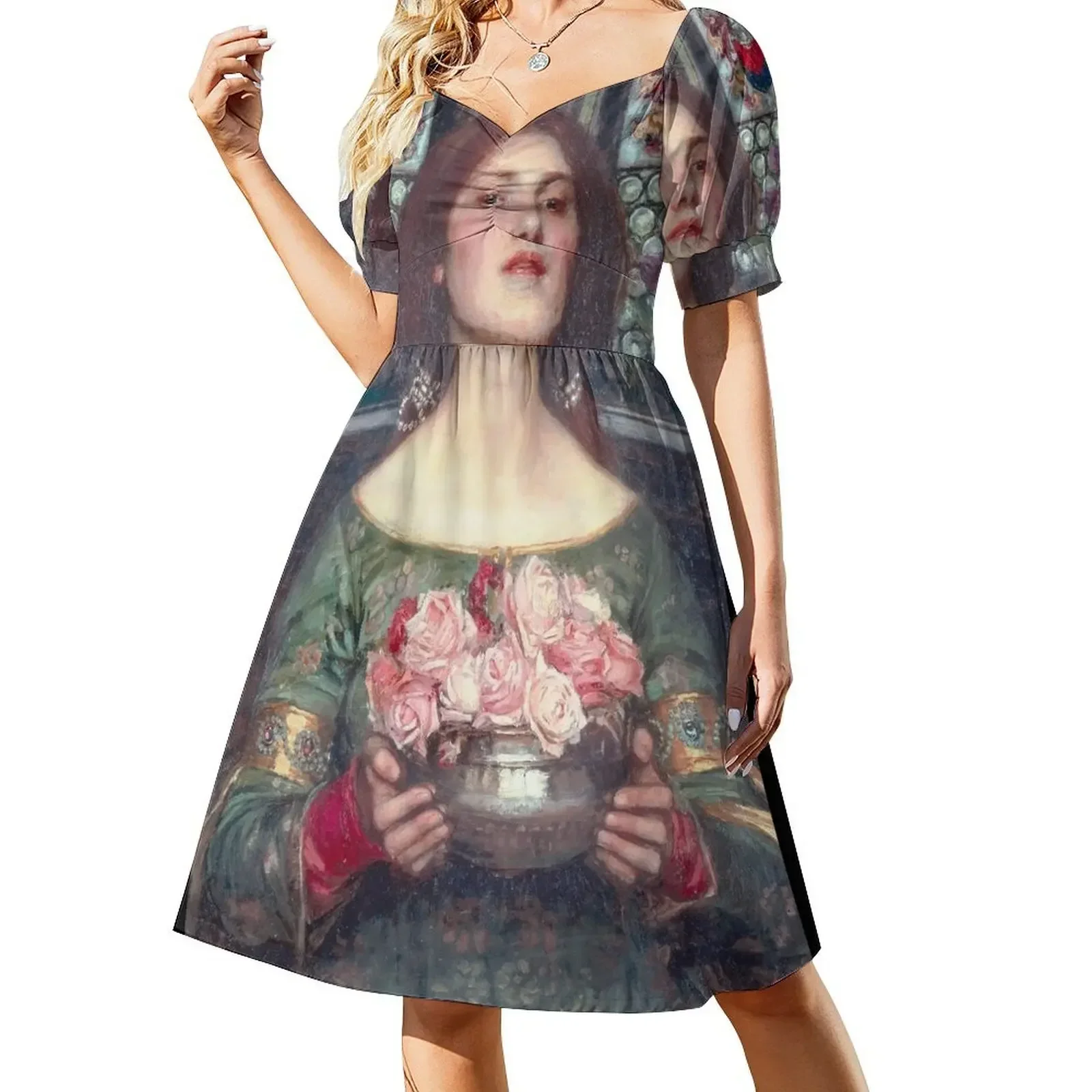 

Gather Ye Rosebuds While Ye May by John William Waterhouse Short-Sleeved Dress dresses for women evening dress women Dress