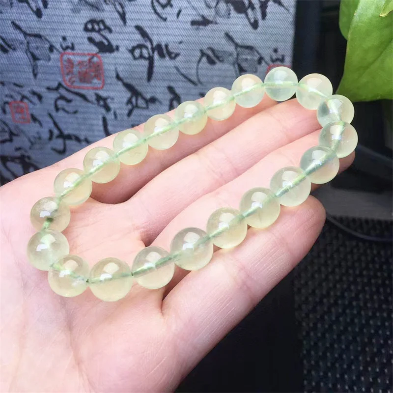 8MM Natural Prehnite Bracelet Women Elegant Round Green Grape Stone Charm Yoga Strand Bangles Female Jewelry Gift