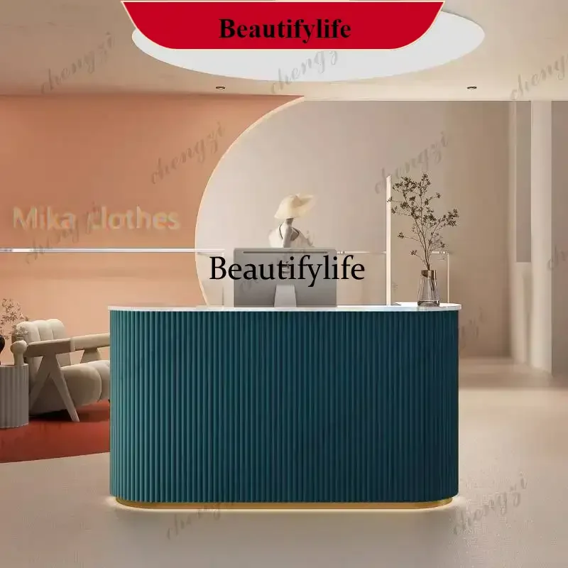 K182Green Boutique Reception Desks Counter Blue Decor Long Weight Reception Desk Wood Business Bancone