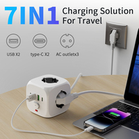 Power Strip Wall Socket Extender with 2 meter extension line 3 AC Outlets 2 USB Ports And 2Type C 7-in-1 EU Plug Charger Switch