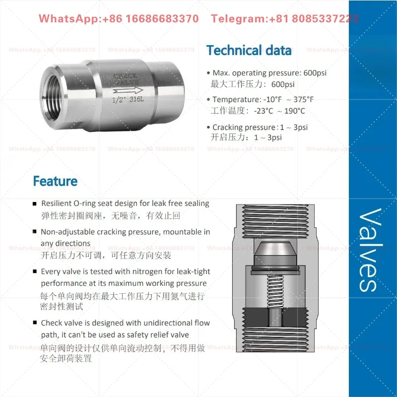 304 316 Stainless Steel Female Thread Check Valve BSPP One Way Valve 1/8