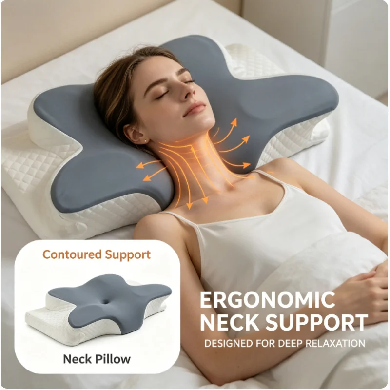 Sommer-Kühlkissen für den Nacken zur Schmerzlinderung Ergonomisches Memory-Schaum-Nackenstützkissen Atmungsaktives Konturkissen für Alle Schlafpositionen