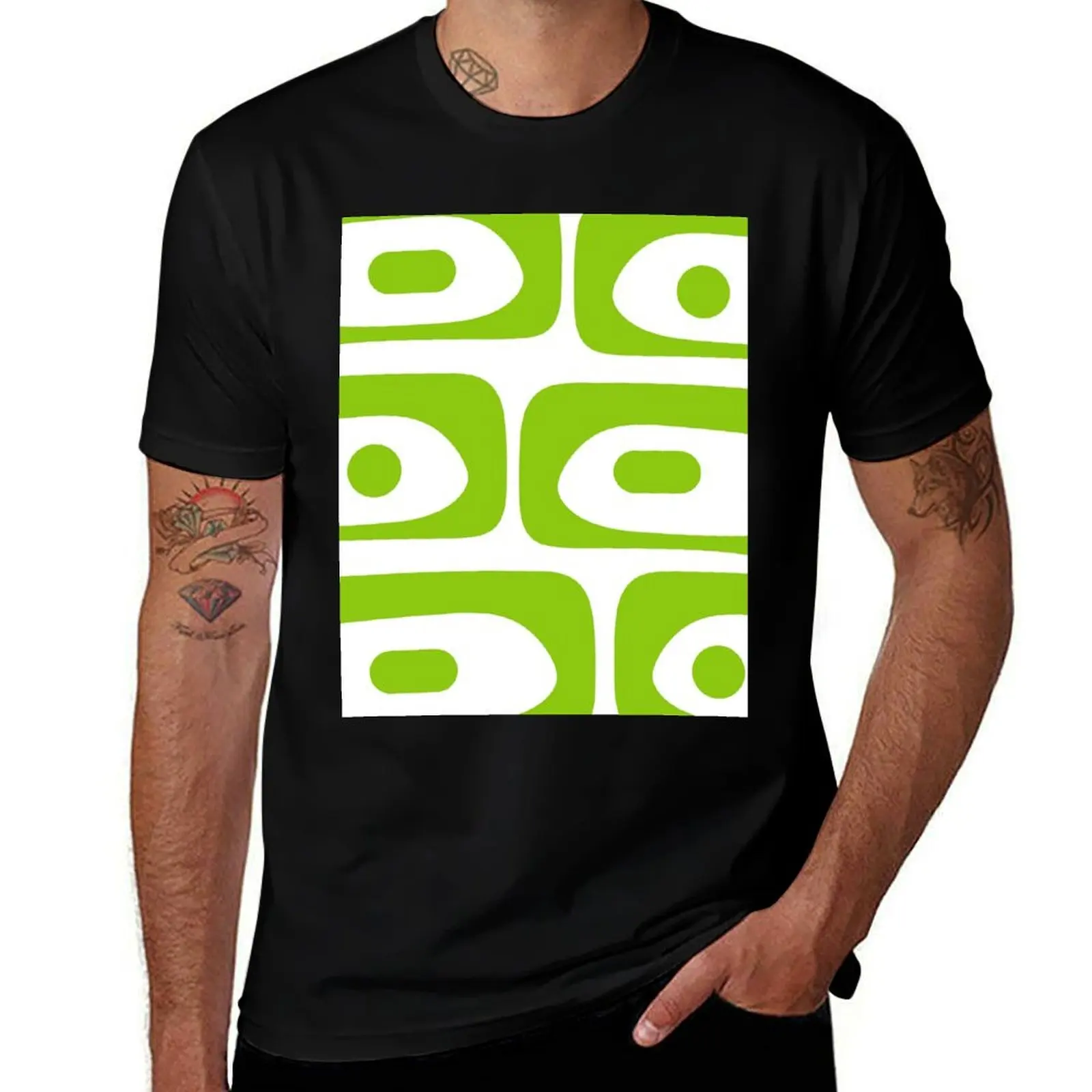 Mid Century Modern Piquet Abstract Pattern in Lime Green and White T-Shirt Fashion Letter Print T-Shirt