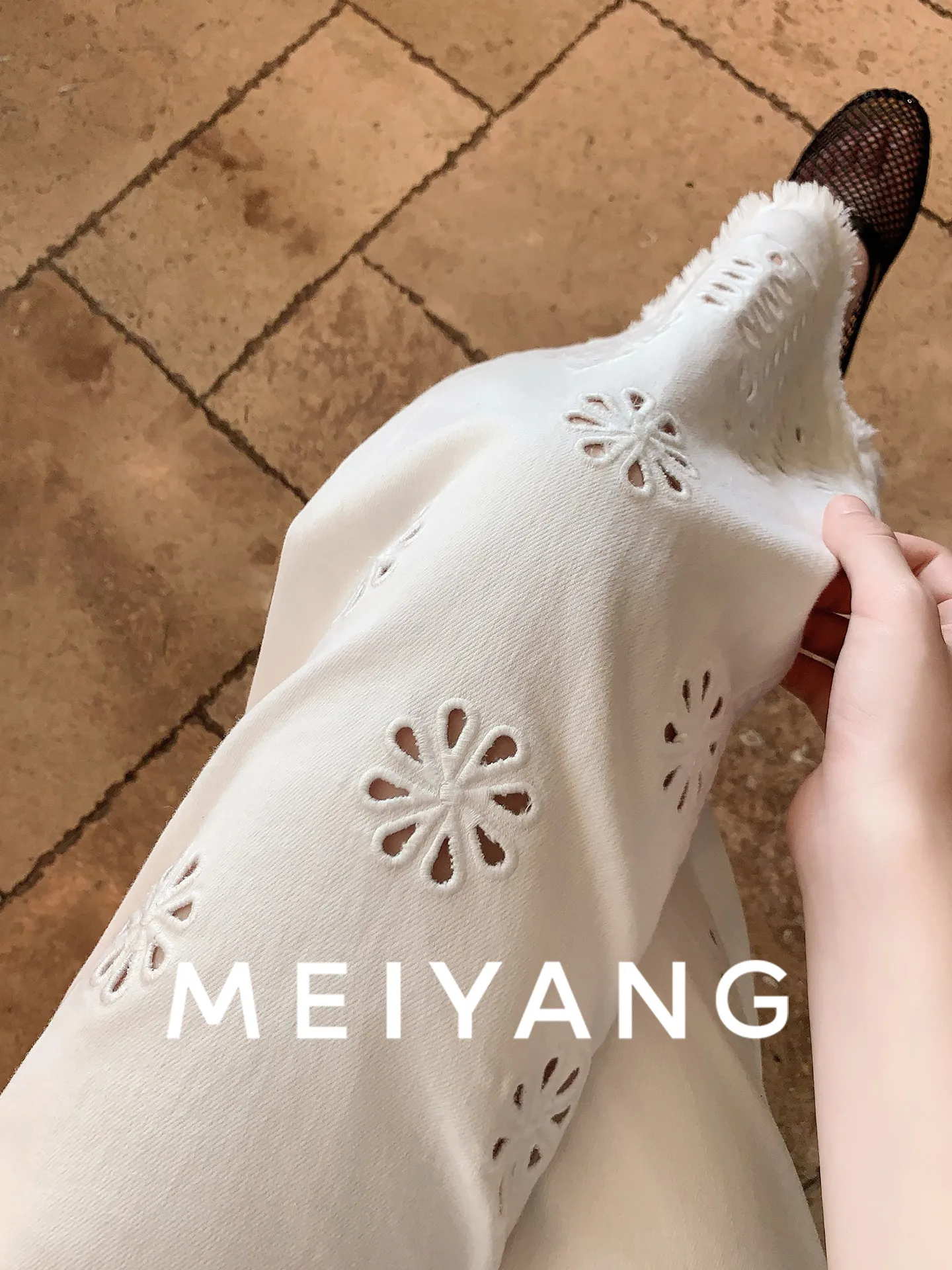 

Джинсы MeiYang с цветочной вышивкой, ажурные, с вырезами, из денима, с высокой талией, прямые, повседневные, глубокого цвета