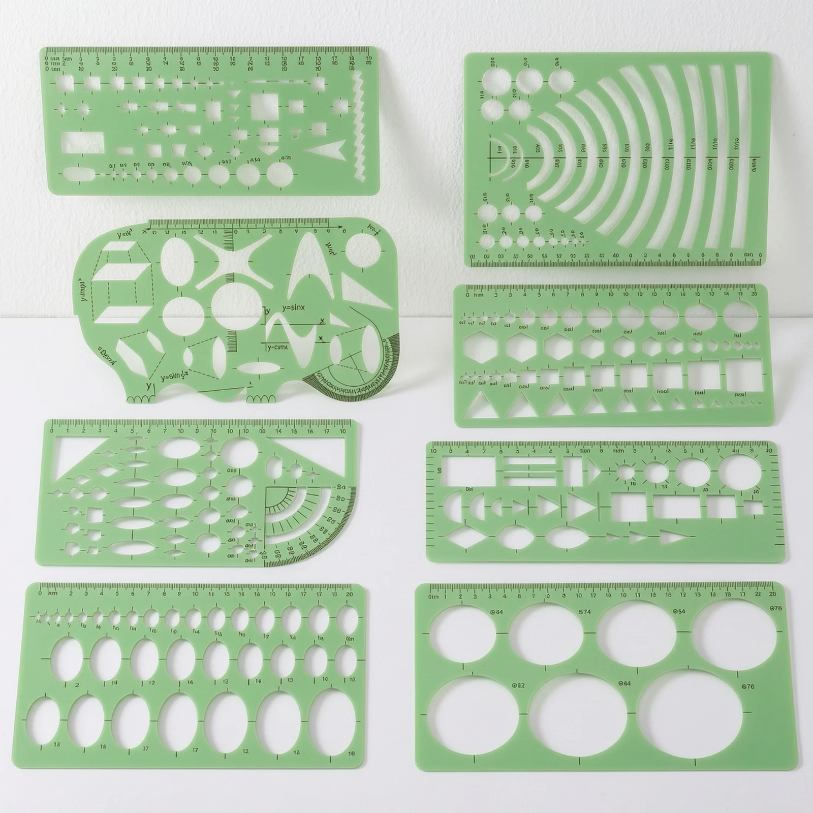 8 Pieces Geometric Drawing Templates Centimeter Marked Measuring Templates Geometry Template Easy to Read for Students, School