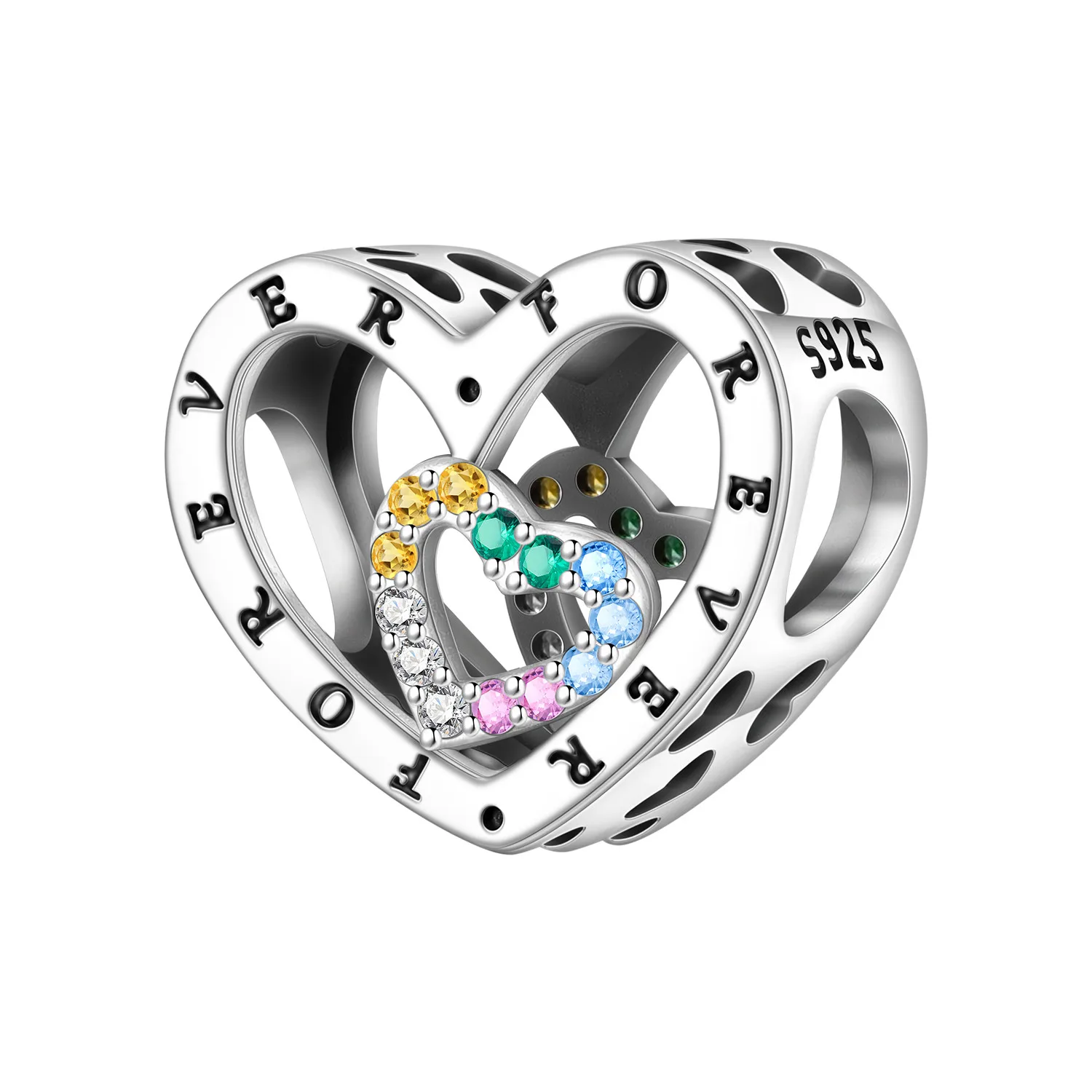 PANPOKI 925 Sterling Silver Colorful Love Eternal Bead Original Pendants Bracelet Necklace Charm Jewelry Party DIY Trendy Gifts