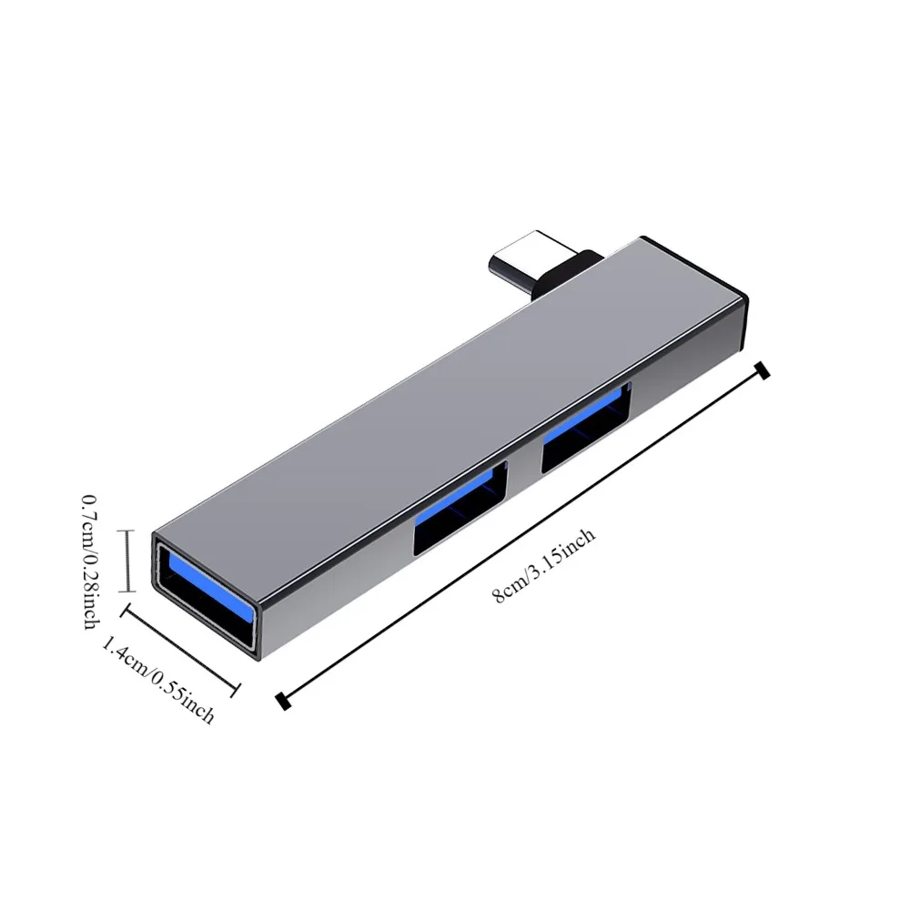 Universal 3 IN 1 USB-C HUB Elbow Aluminium Alloy OTG Adapter Laptop PC High Speed Type-C Splitter Computer Accessories