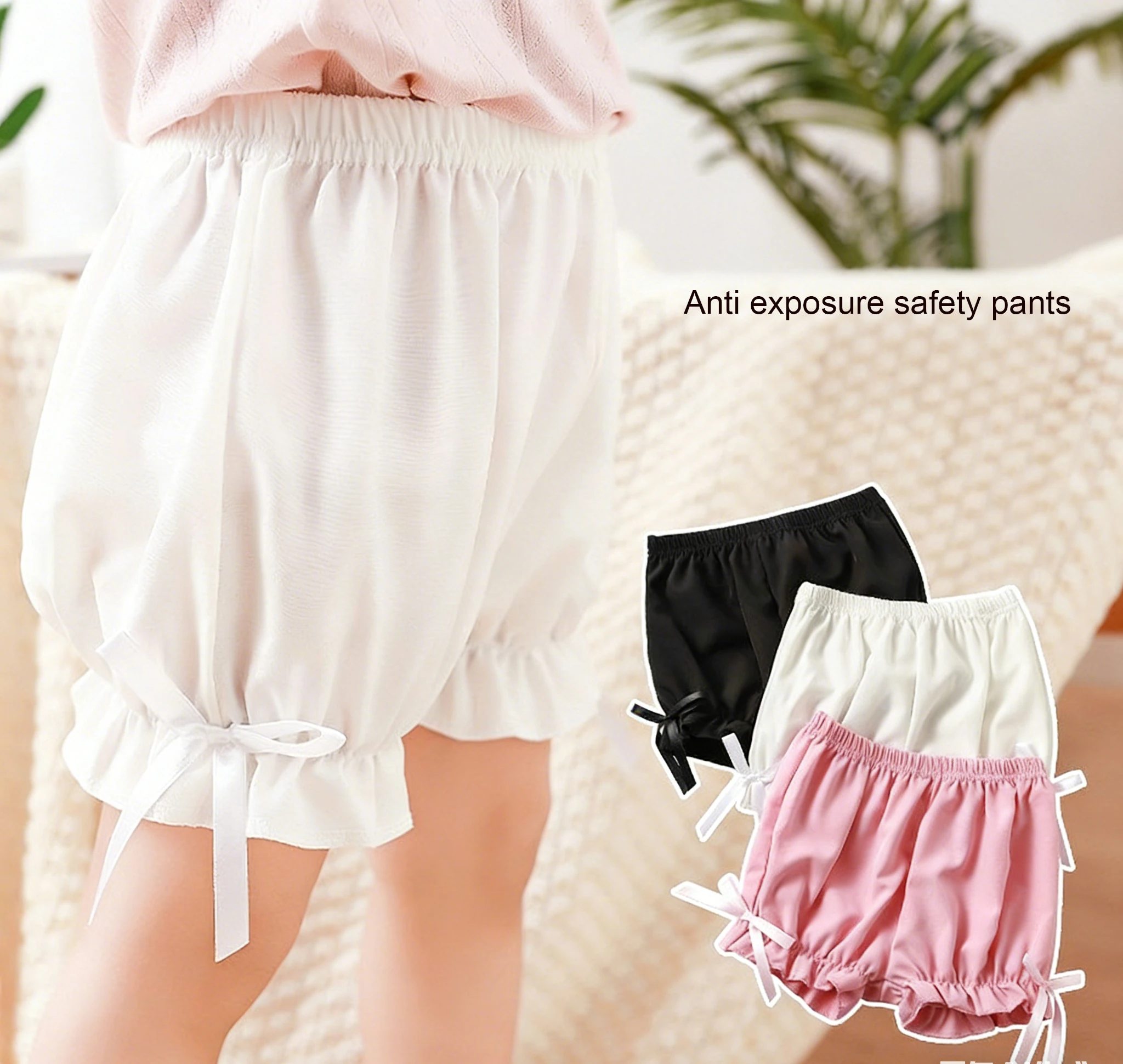 Summer girls' Anti Exposure  safety pants Silk chiffon cool and breathable base pants  children's loose outer shorts bloomers