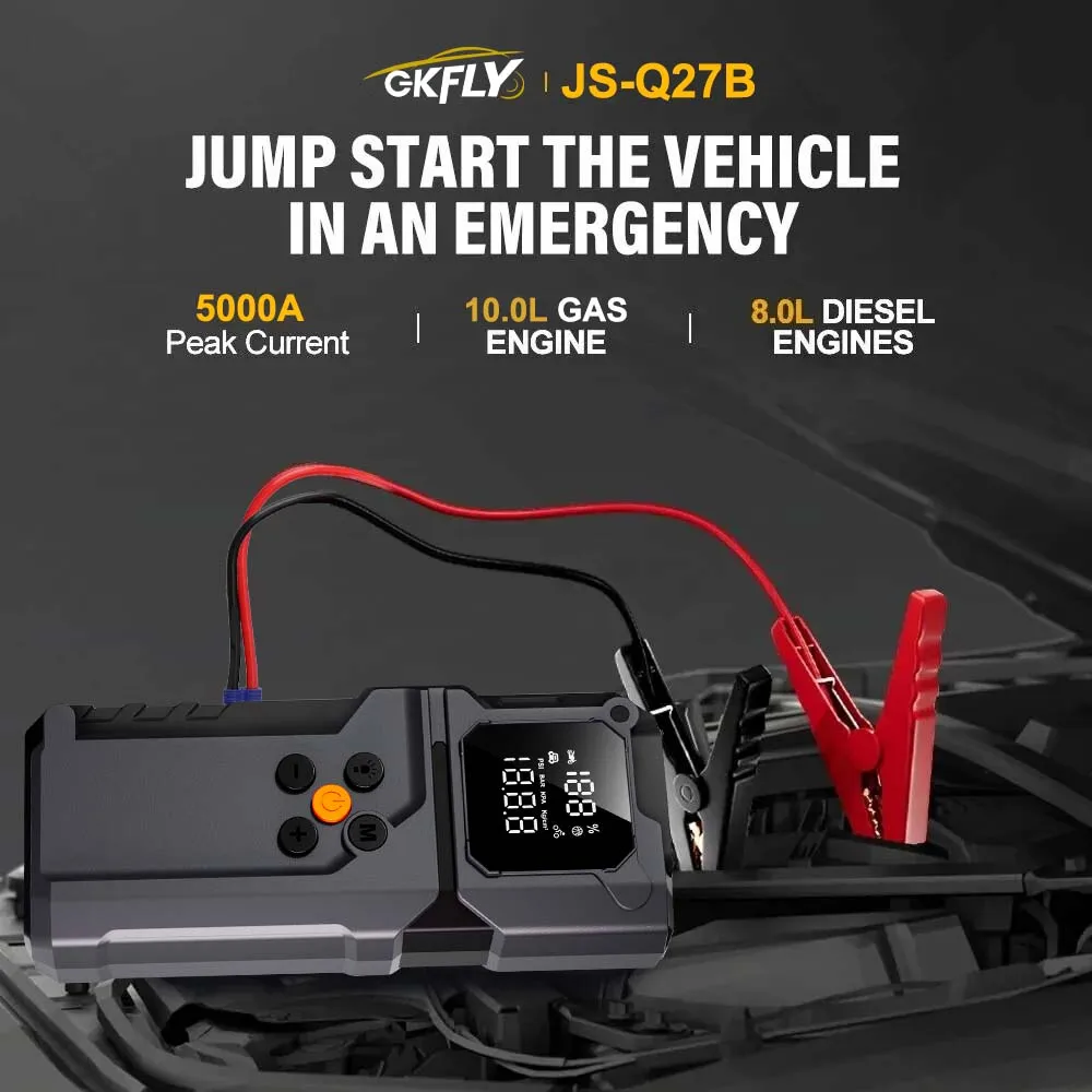 GKFLY 5000A Car Jump Starter 59.2Wh Power Bank With Tire Inflator LED Flashlight 12V Auto Battery Booster For Gas Diesel Vehicle view 2
