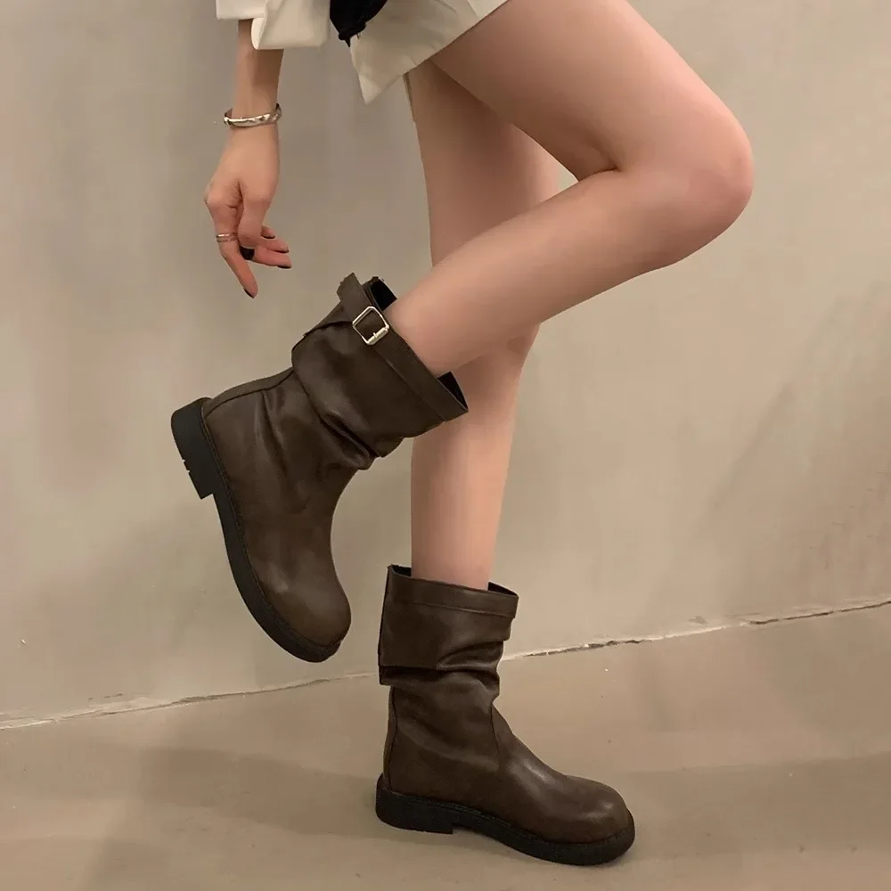 Anti Slip Warm Women Shoe Fashion Versatile Women Ankle Boot French Retro Women's Boots 2025 New Winter New Womens Leather Shoes