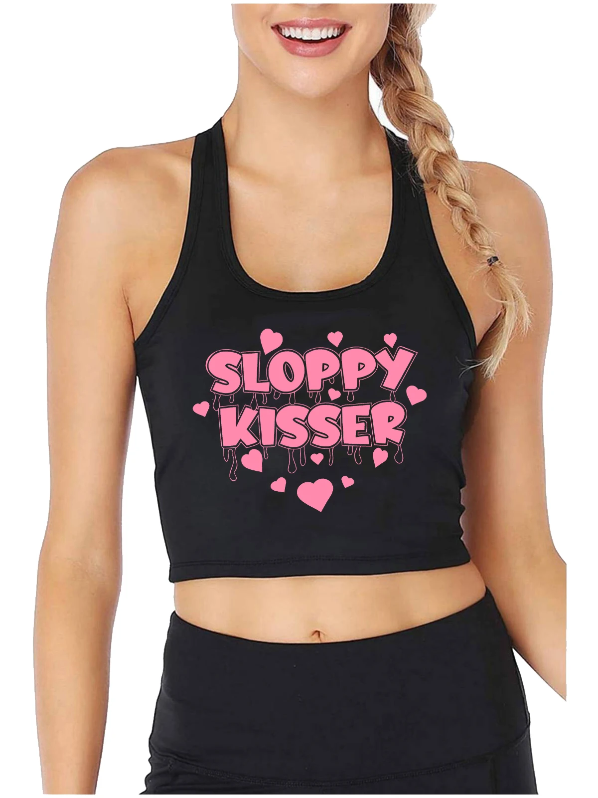 Sloppy Kisser Heart Funny Awesome Design Sexy Crop Top Hotwives Fun Flirting Style Tank Top Swinger Playful Camisole