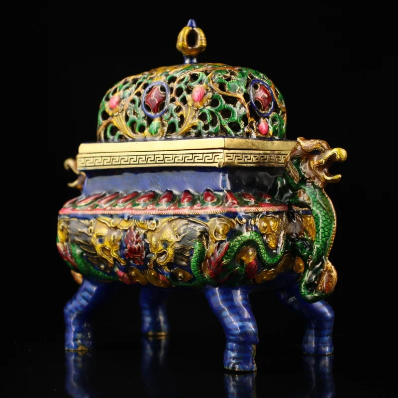 Antique Copper Ornament Inlaid Cloisonné Enamel Incense Burner Home Decoration Gift Craft Wholesale