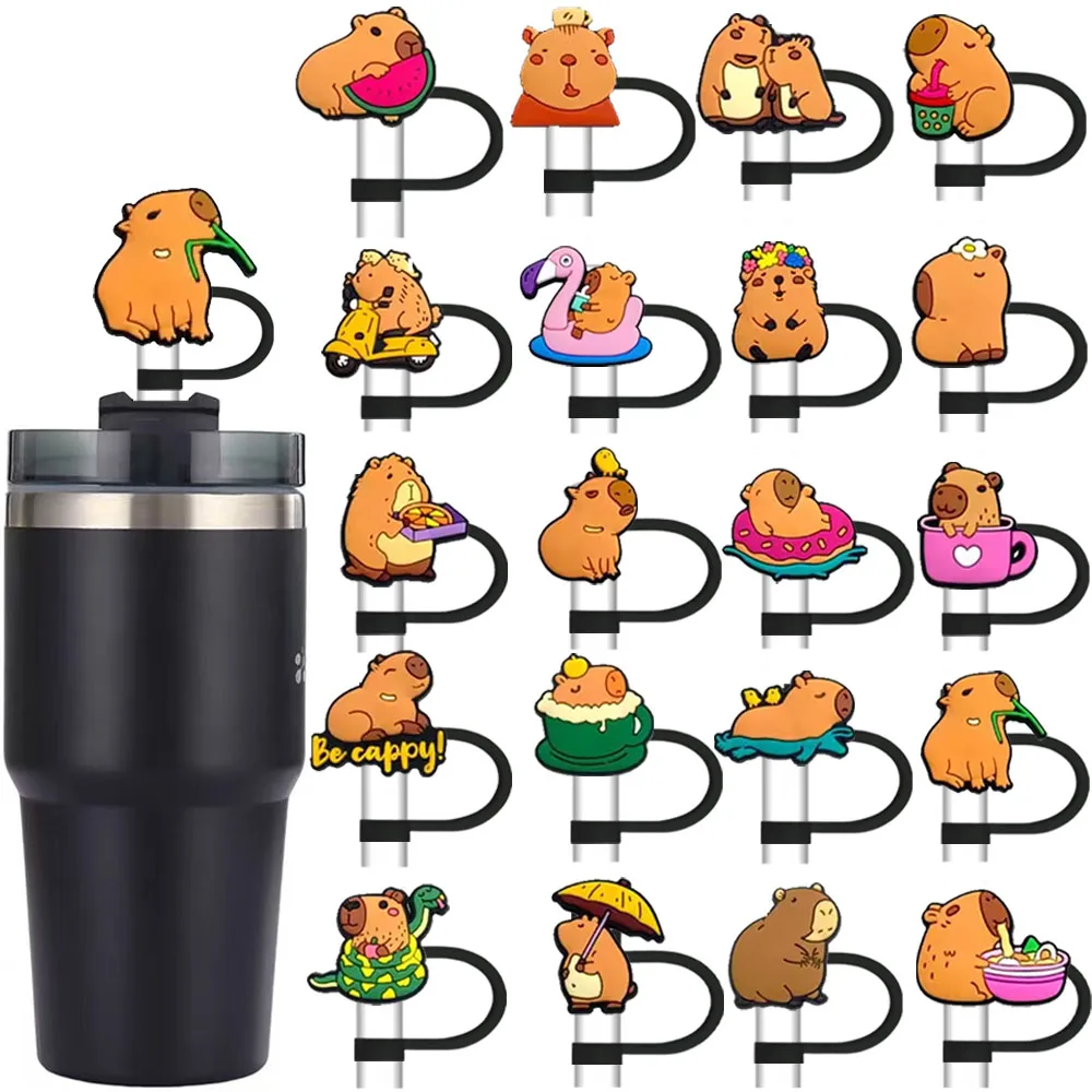 

5-20pcs/Cute Capybara Animal series Silicone straw cap 10mm straw plug reusable spillage-proof design with suspension function