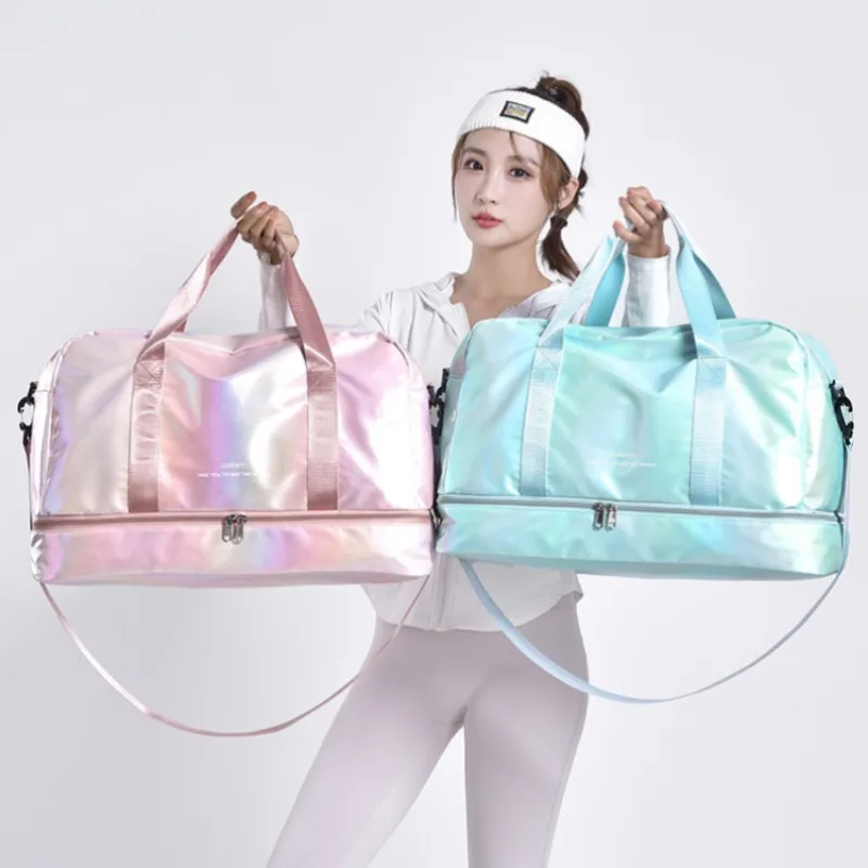 Sports Fitness Crossbody Waterproof Tote Bag Dry Wet Large Capacity Storage Travel Bag Women's Glossy Oxford Sports Fitness Bags