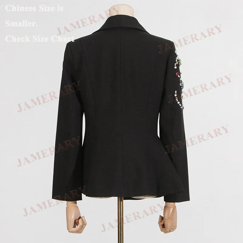 Autunno Inverno Blazer nero formale di lusso Cappotto da donna con diamanti Blazer moda elegante Office Lady