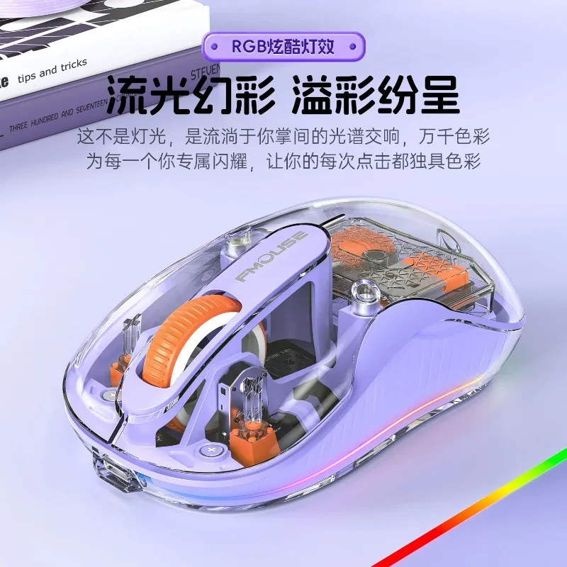 Notebook Transparent Mouse Luminous Wireless Bluetooth 3-Mode Charging Ergonomic Magnetic Doll Cute Mouse for Tablets Laptop