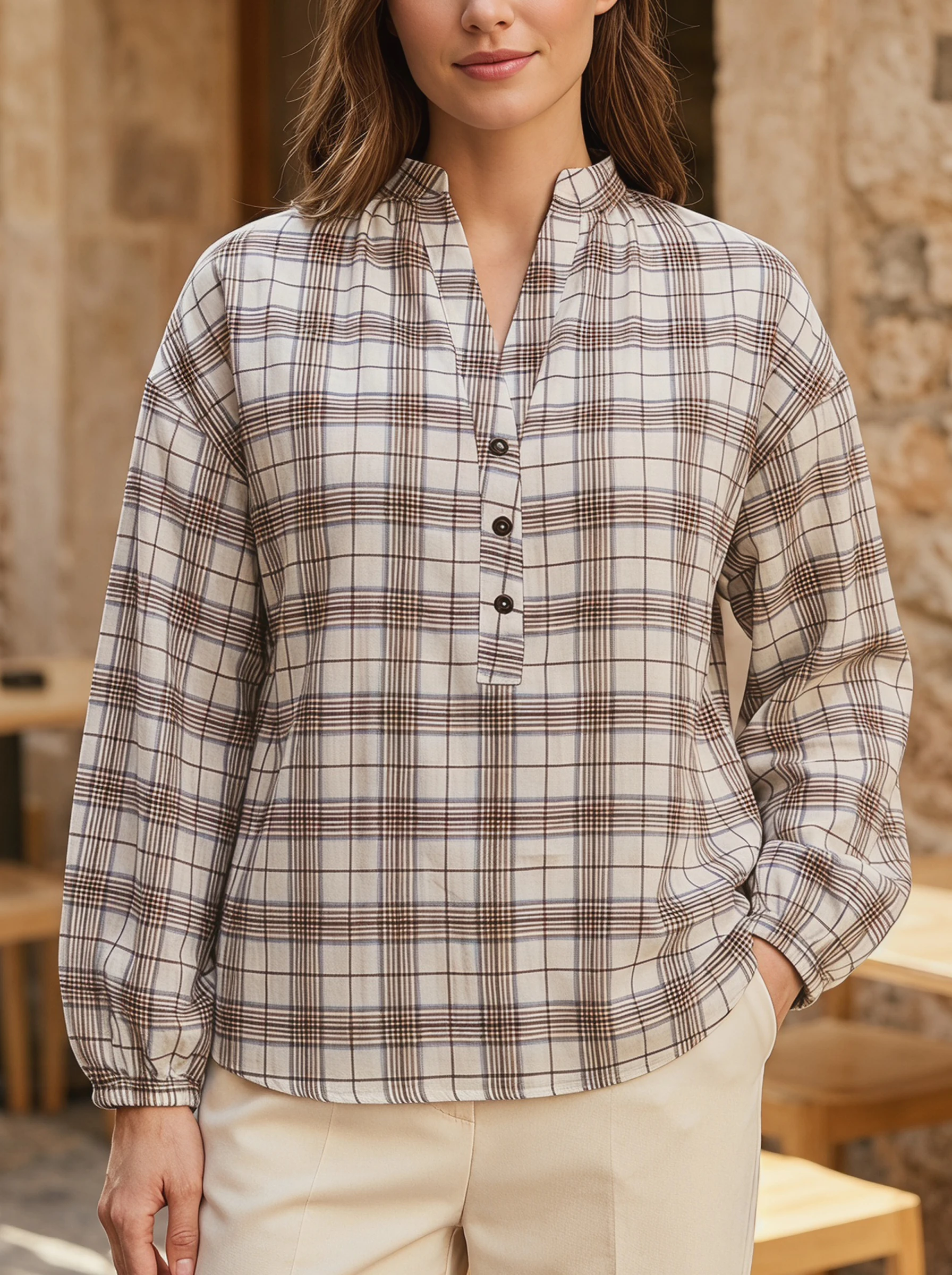 

Rosa fera Plus Size Women’s Plaid Blouse V Neck Long Sleeve Casual Loose Fit Tunic Shirt