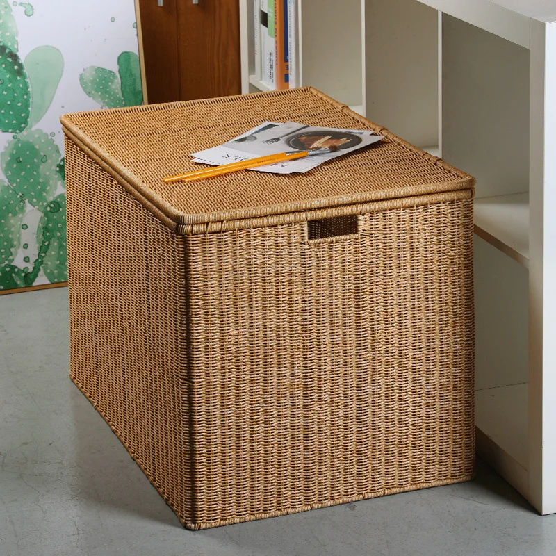 Extra large household storage box Plastic imitation rattan braided thickened moving storage quilt toy finishing basket box