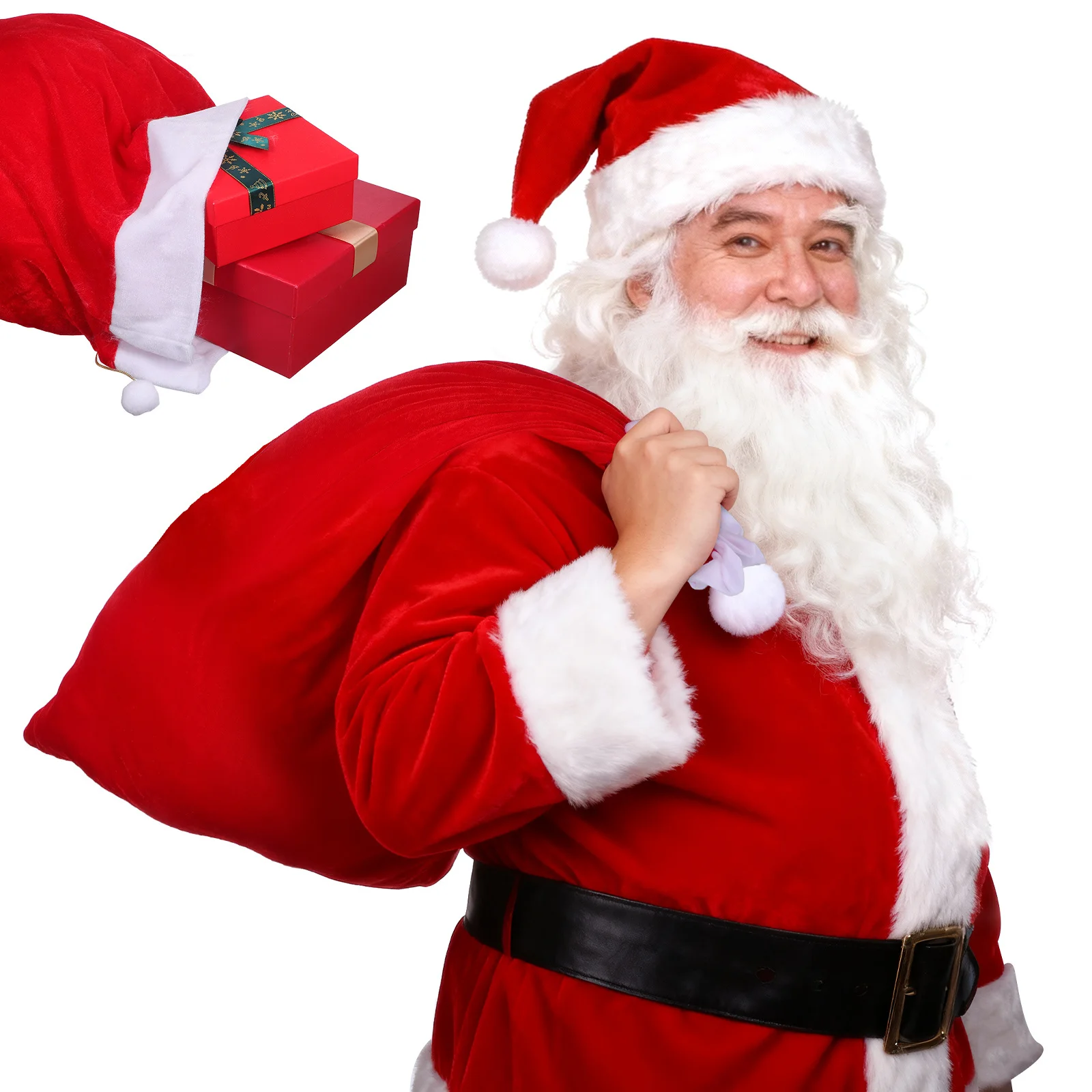 

Christmas Large Red Santa Bag Durable Drawstring Candy Storage Present Bag Reusable Fabric Wrap for Party Favors