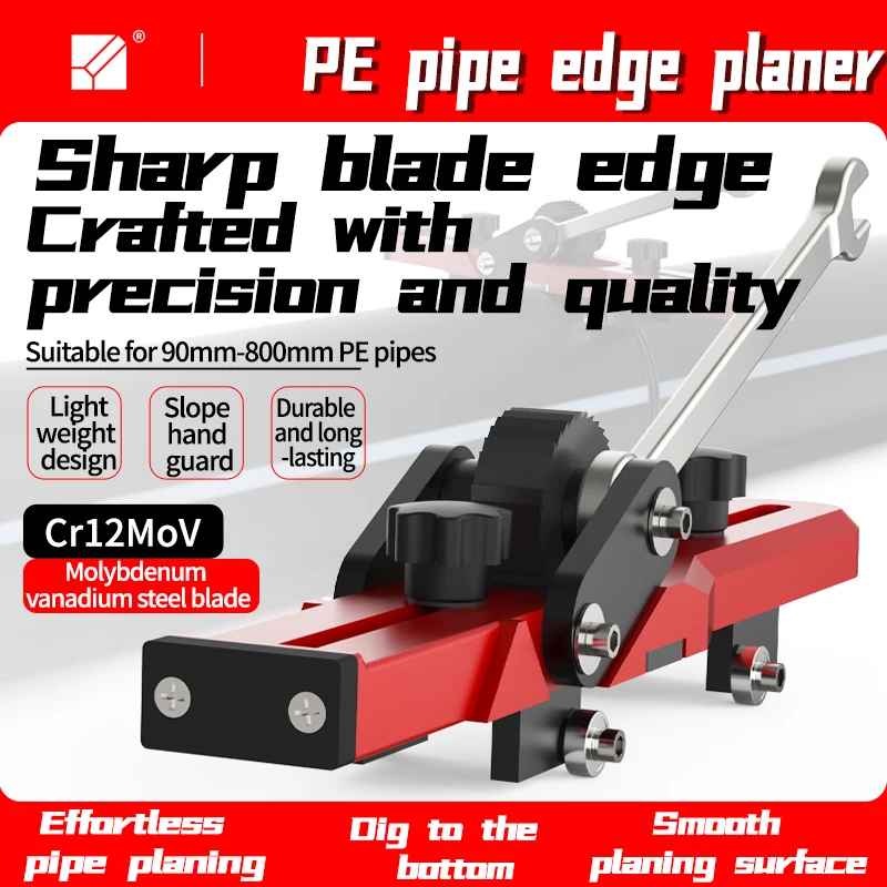 AOCKE PE Pipe Edge Planer Manual Bevel Shaving Cutter Cr12MoV Blade Hot Melt Welding Flange Trimming Tool For 400/800 mm PE Pipe