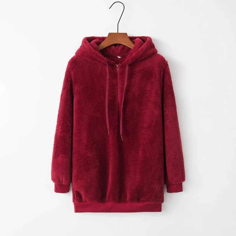 2025 New Autumn and Winter Plush Women's Long-sleeved Hooded Loose Sweatshirt Jacket