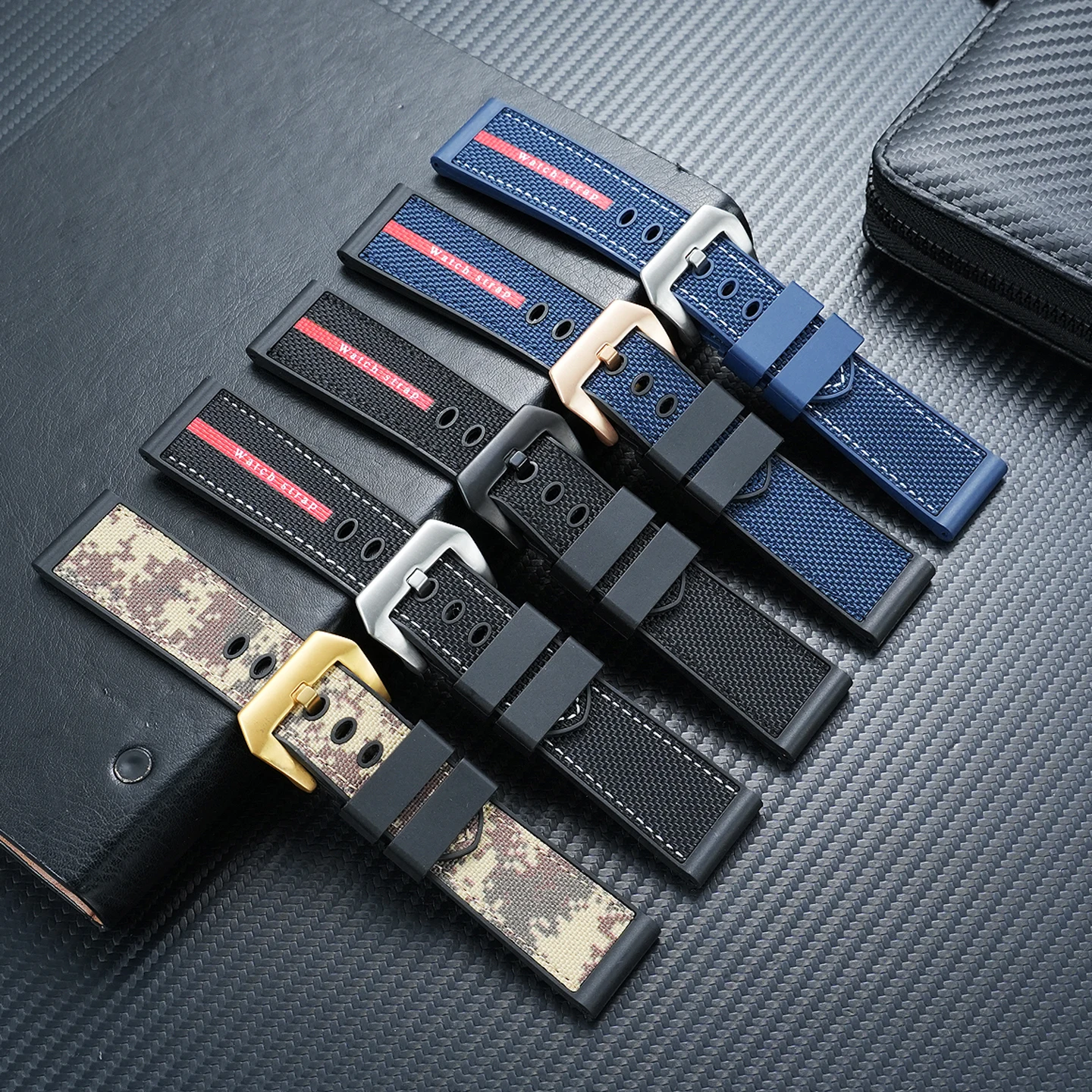 20mm 22mm 24mm For Breitling Panerai Lumino PAM441 camouflage nylon silicone strap PAM111/616 Men's rubber-soled wristband
