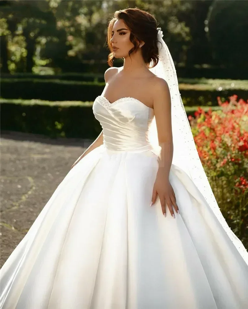Elegante cetim princesa vestidos de casamento vestido de baile noiva fora do ombro querida vestidos de noiva novia personalizado