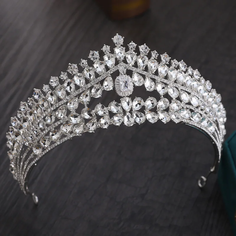 Luxury Crystal Heart Bridal Tiaras Headpiece Baroque Crowns Rhinestone Pageant Diadem Bride Headbands Wedding Hair Accessories