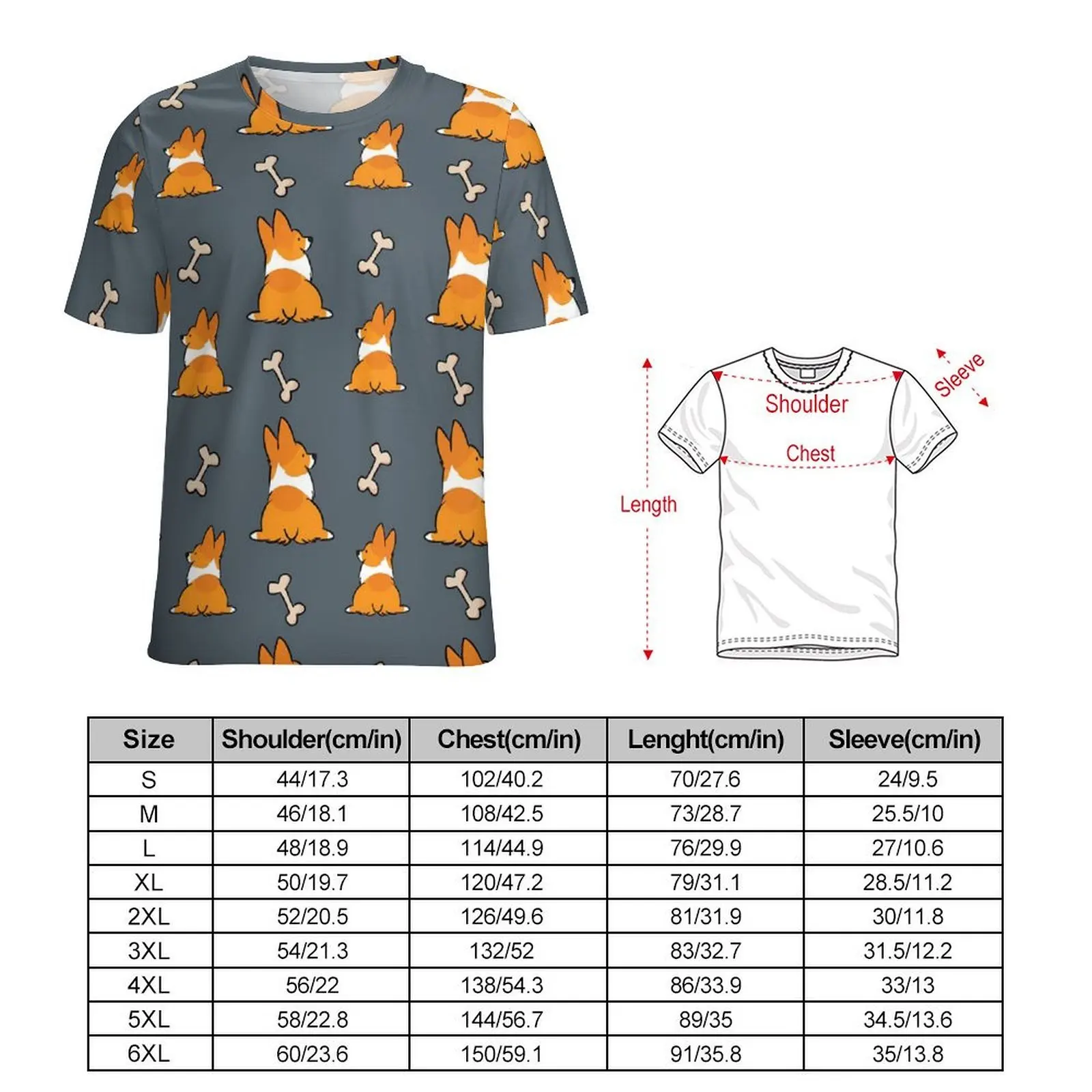 Corgi Butt Print T Shirt Funny Animal Vintage T Shirts Man Streetwear Tshirt Premium Short Sleeve Printed Top Tees Plus Size 5XL