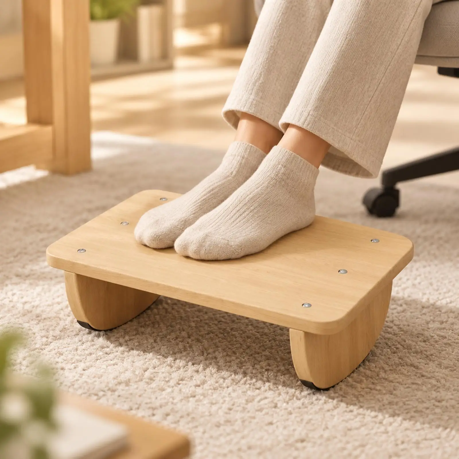 Compact Wood Foot Rest for Desk Under Desk Stool for Office Chair Foot Support