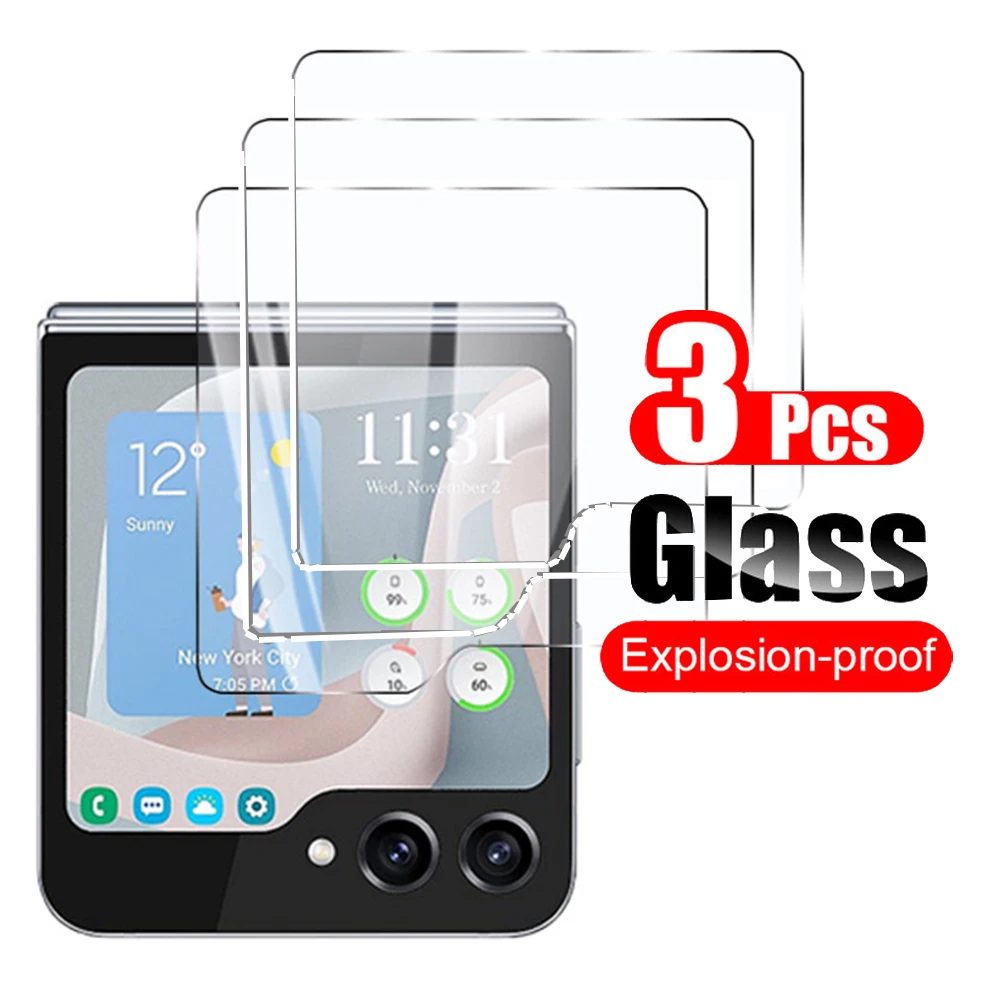 3Pcs Tempered Glass for Samsung Galaxy Z Flip 7 Flip7 FE 6 5 Phone Screen Protector Front Glass Shield Toughended Film 10H Clear