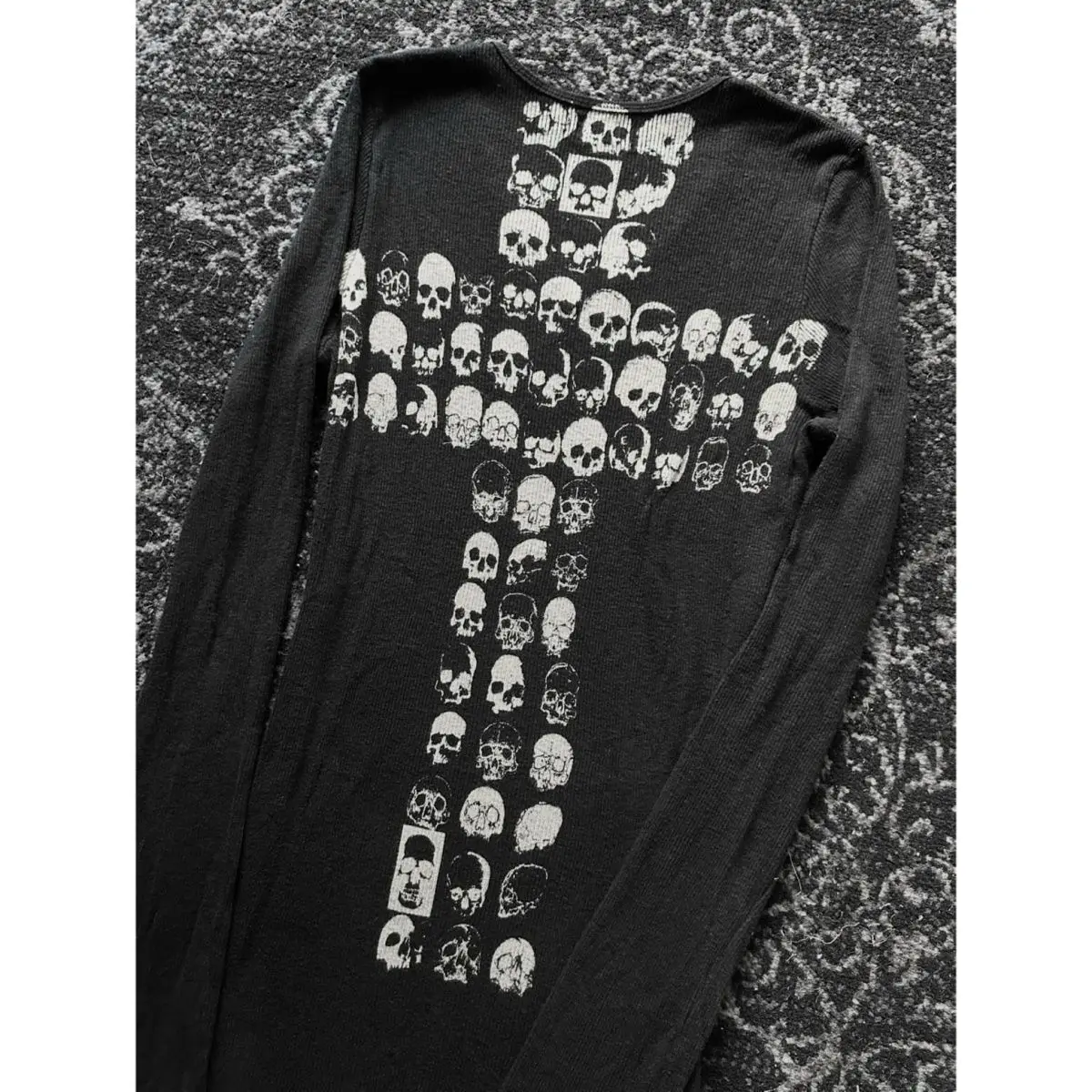 Dark Rock Style Long Sleeve Skull Crossbone Men's Vintage Revival T-shirt Citywalk Fashion Cotton round Neck Print Tee