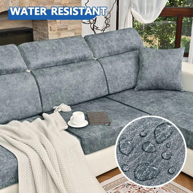 Water-repellent Matte PU Faux Leather Couch Cover for Sectional Elastic Jacquard Sofa Cover Stretch Slipcover Cat Protector Sofa