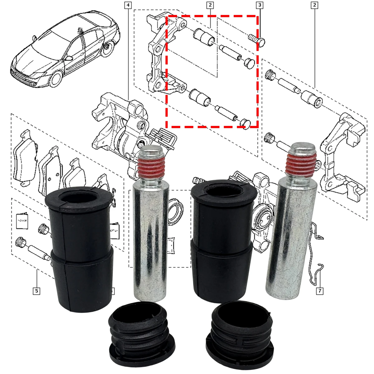 

Front Rear Brake Caliper Slider Guide Pins Bolt Kit For Peugeot Citroën C4 C5 DS4 DS5 Left Right Rubber Boot Sleeve 113-1306X