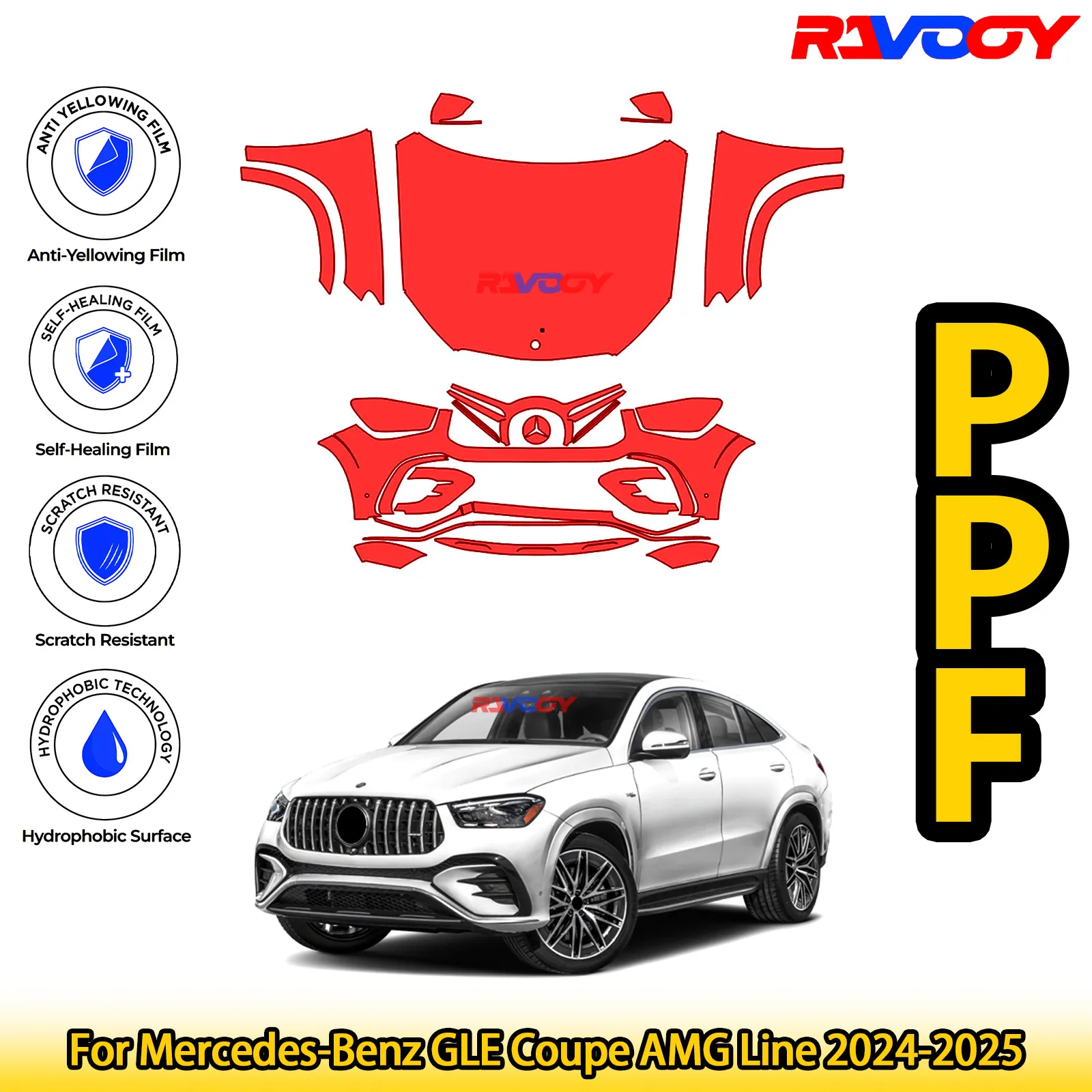 

For Mercedes-Benz GLE Coupe AMG Line 2024-2025 Glossy Matte Black Precut front PPF Kit Paint Protection Film