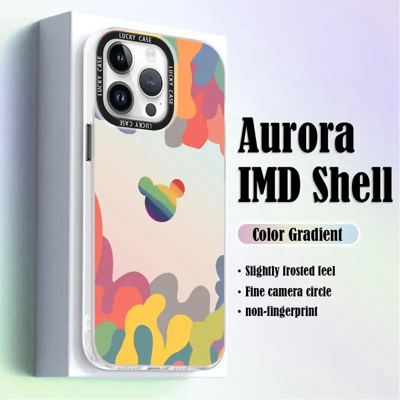 Iridescent Laser Clear Cover for iPhone 15 14 13 12 11 pro Max XS XR X 7 8 Disney Rainbow Mickey Minnie Gradient Matte Case