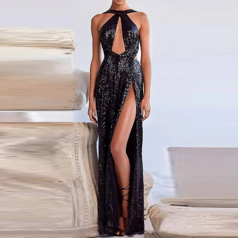 Sexy Bla Sequin Bal Long Dr Slimming Evening Gown Par Drinking Ceremony High Street Sle Midi Skirt No Sve
