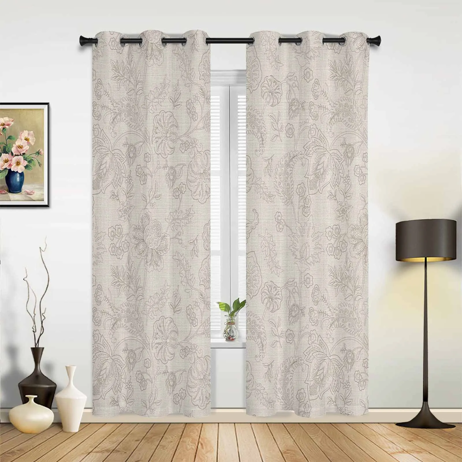 Flower Monochrome Retro Window Window Curtains Living Room Bathroom Bedroom Decor Kids Window Treatment