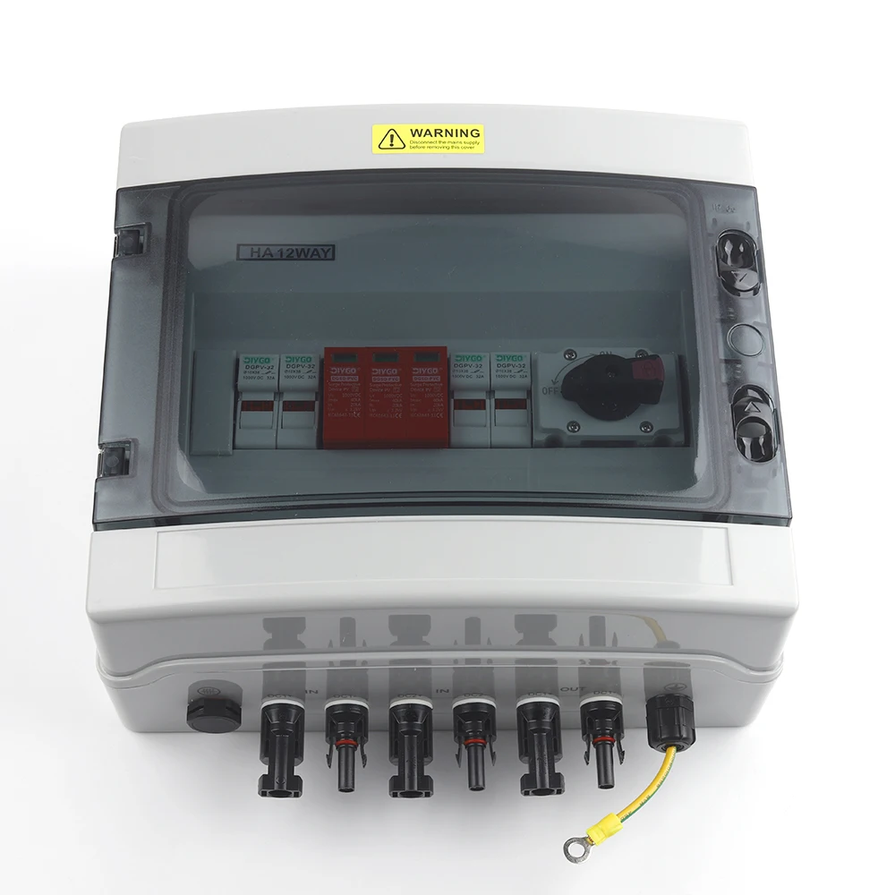 

1000V DC 2 In 1 Out PV Combiner Box Surge Lightning Protection IP65 Photovoltaic Isolation Switch Fuse SPD Waterproof Dustproof