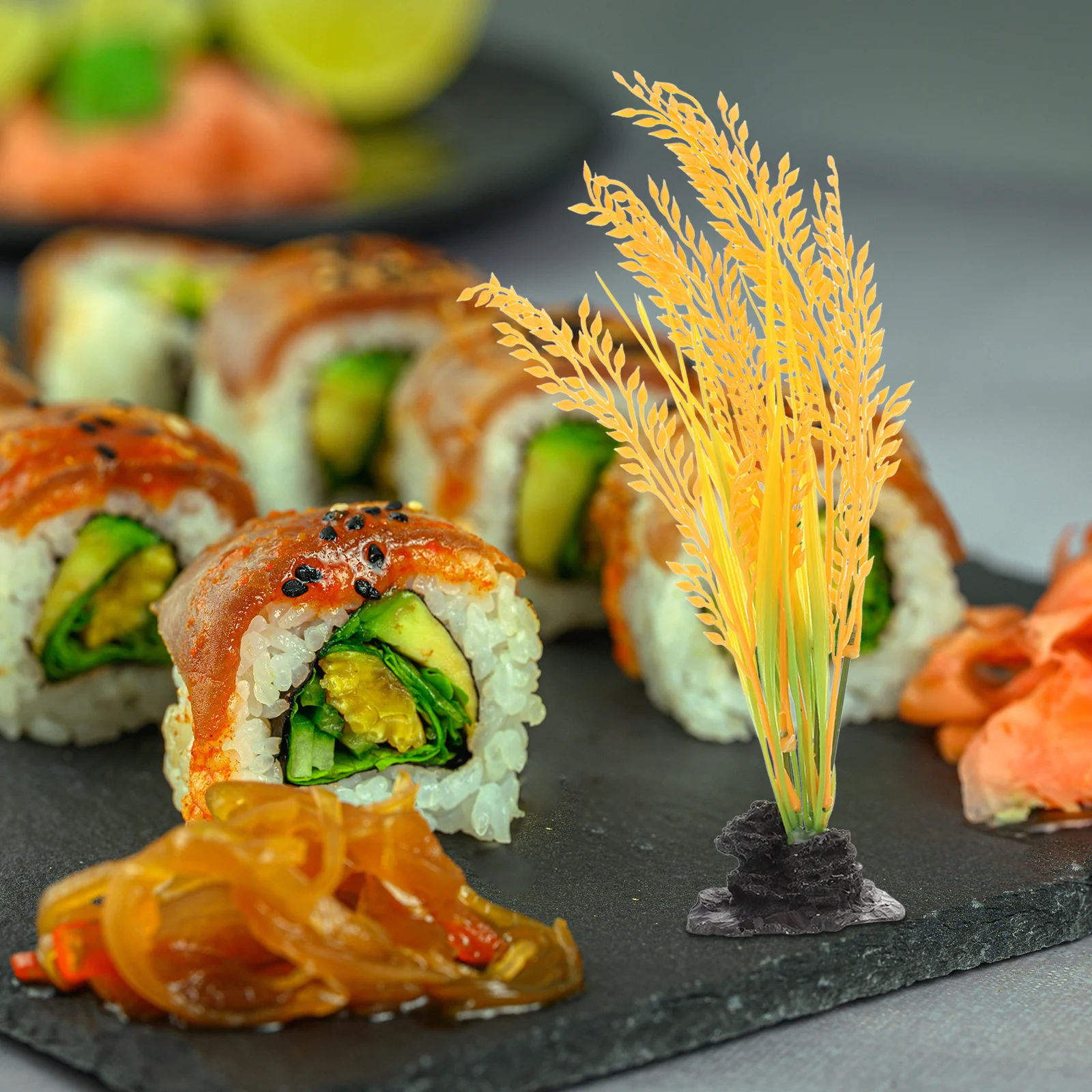 

2 pcs Sushi Dish Decor Artificial Wheat Ear Ornament For Sushi Restaurant Supply Cold Dish Adornment Lifelike Green Plant