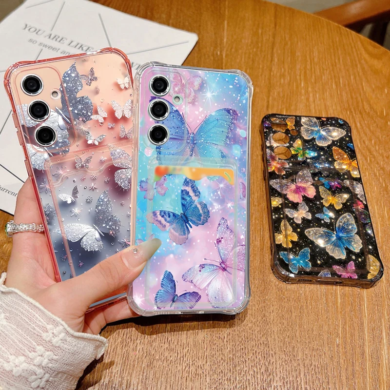 Dream Butterfly Pattern Clear Phone Case For Samsung Galaxy S26 S25 S24 S23 Ultra S22 Plus S25 Edge S24 FE Card Bag Wallet Cover view 5