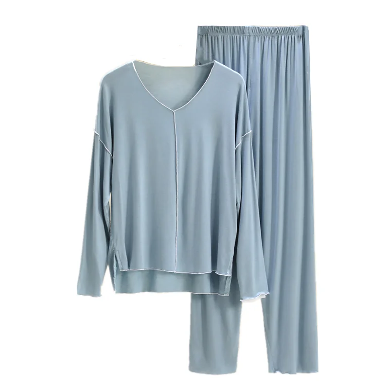 Modal Sleepwear Set Women\'s Spring Summer Loose Casual V-neck Home Clothes Set plus Size Thin Two-piece Cotton Pyjamas