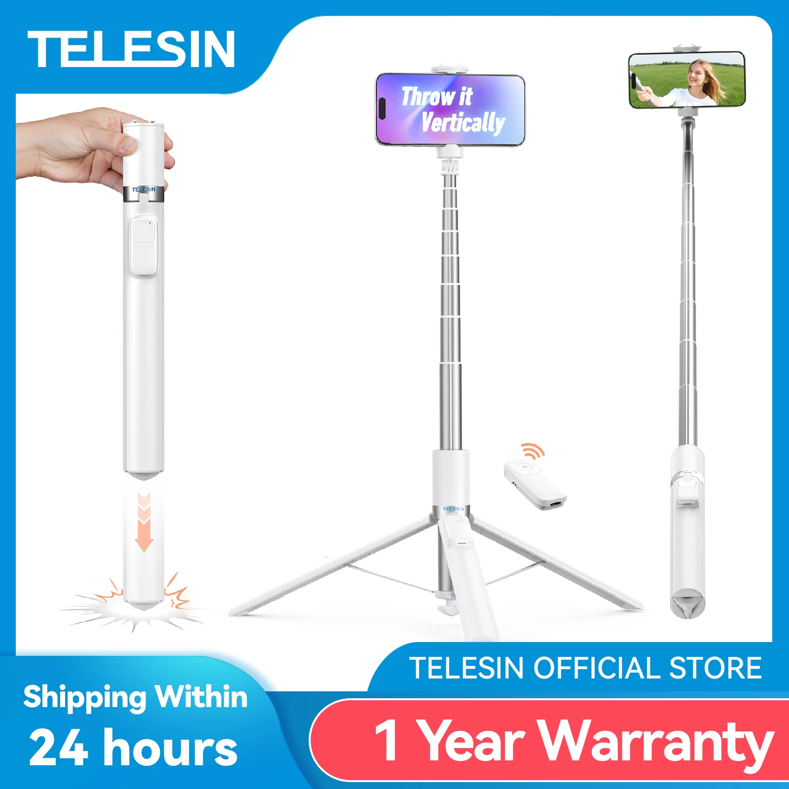 

TELESIN Auto-Opening Tripod Selfie Stick 1.7M 360° Rotation Adjustable selfie stick Wireless Remote Control For Smart Phone