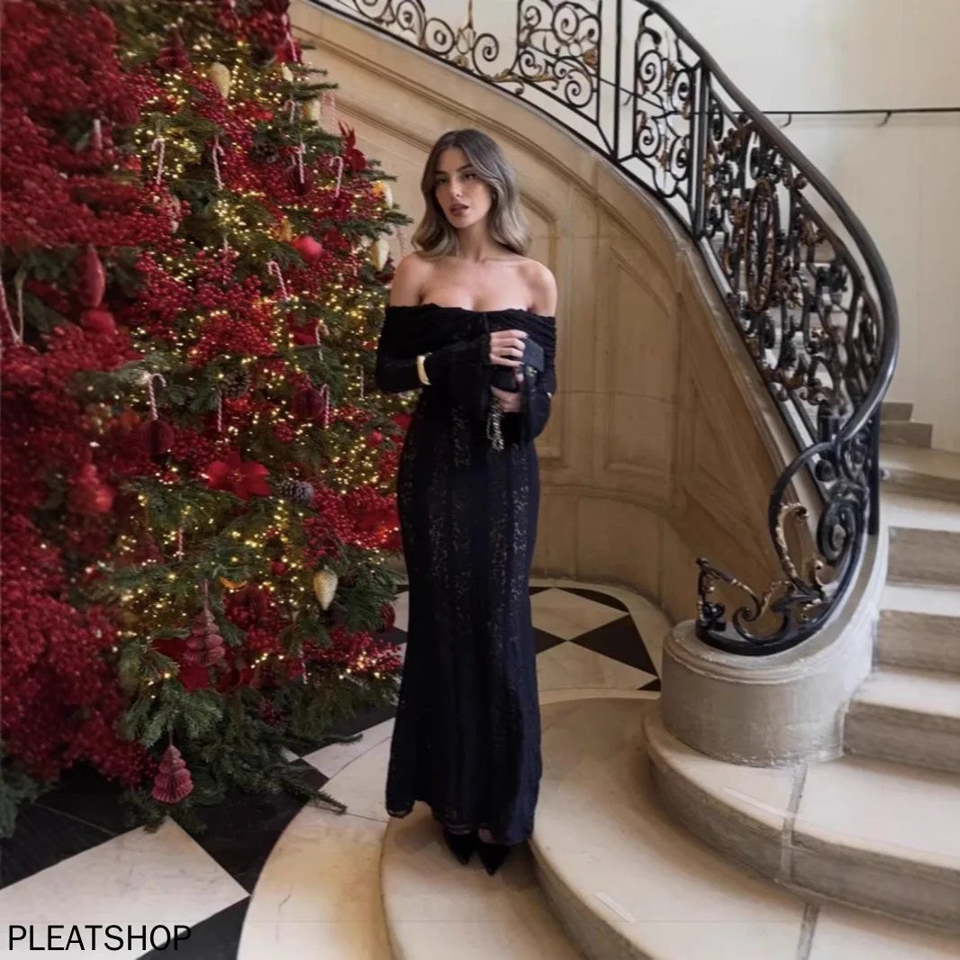 Vestido de encaje etéreo y delicado con un solo hombro, cintura sin tirantes de estilo francés y cola larga para mujer