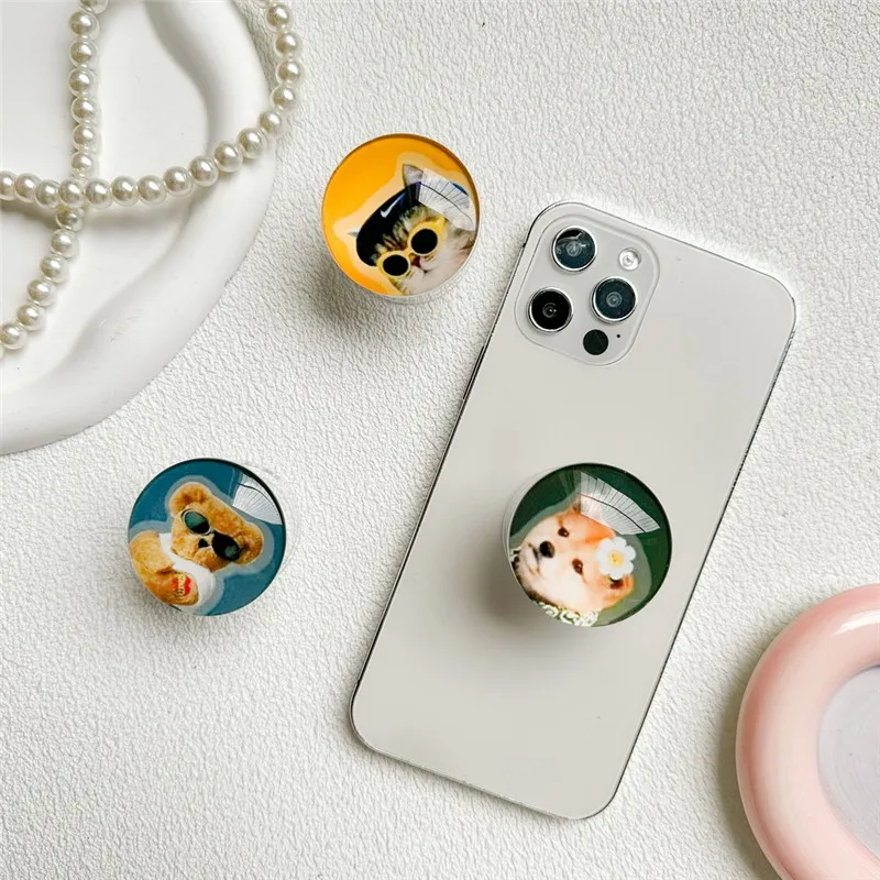 

Glass Ball Dog Bear Cat Mobile Phone Holder Stand Cell Phone Bracket Grip For IPhone 16 17 Samsung Huawei Foldable Hoder