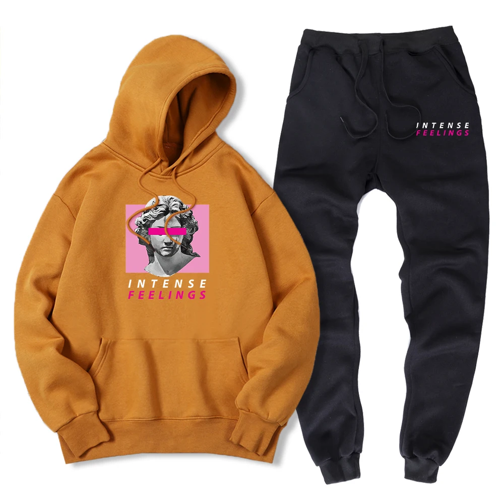 

Vaporwave Aesthetic Intense Feelings Statue Mens Hoodie 2 Piece Sets Winter Hoody + Pants Loose Oversized Sweatshirt + Sweatpant