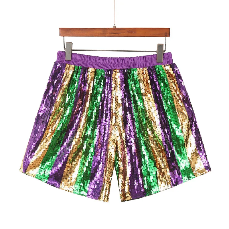 

2025 летние новые модные блестящие женские повседневные верхние шорты, простые полосатые женские карнавальные шорты