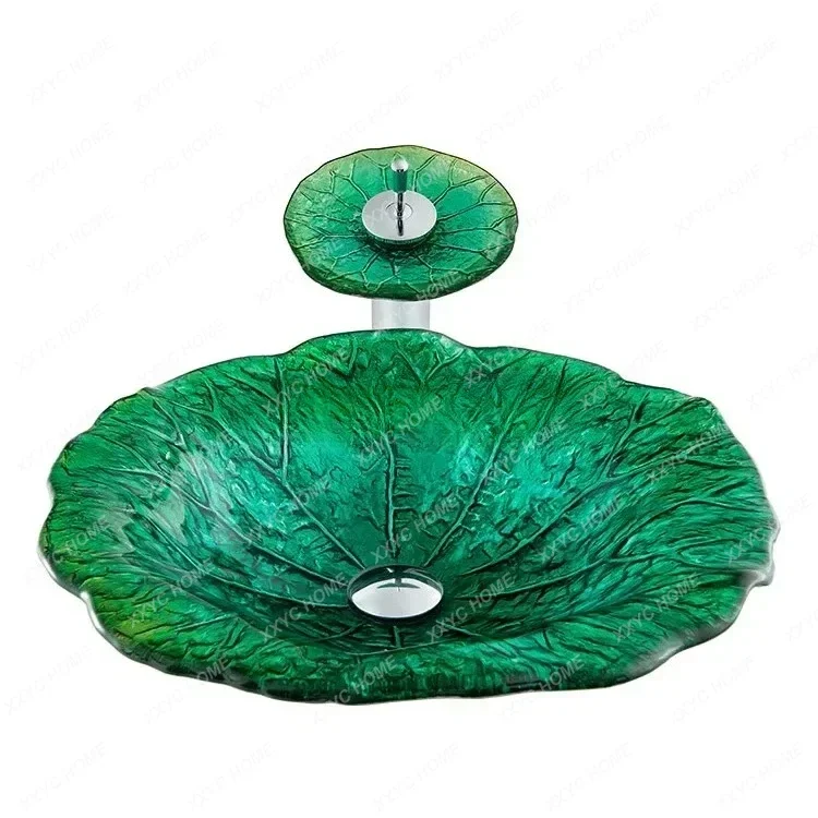 

Умывальник из закаленного стекла для ванной комнаты, умывальник в форме листа лотоса, умывальник для отелей B&B